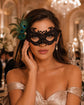 Black peacock feather masquerade mask for women product view 4