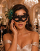 Black peacock feather masquerade mask for women product view 4