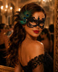 Black peacock feather masquerade mask for women product view 4