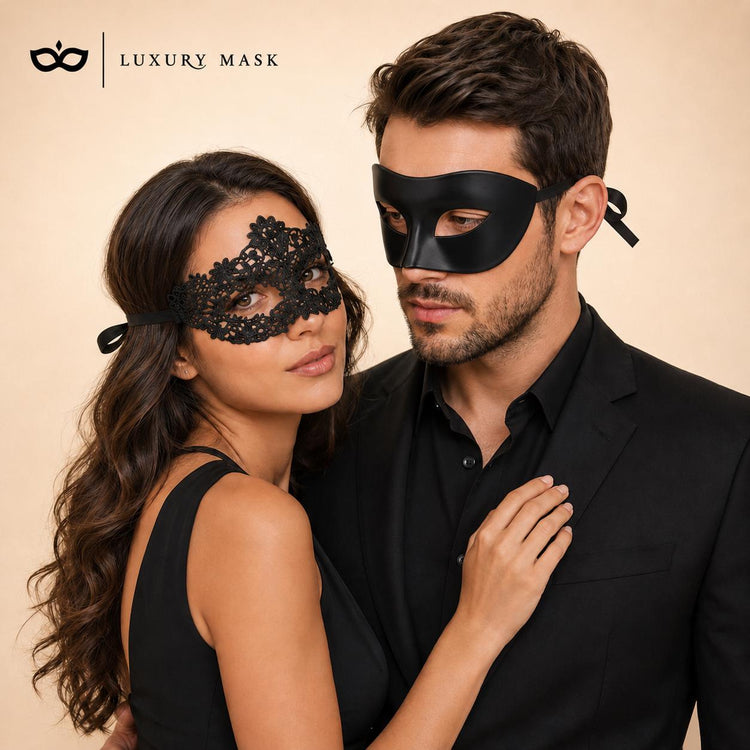 Black lace masquerade mask couples set product view 2