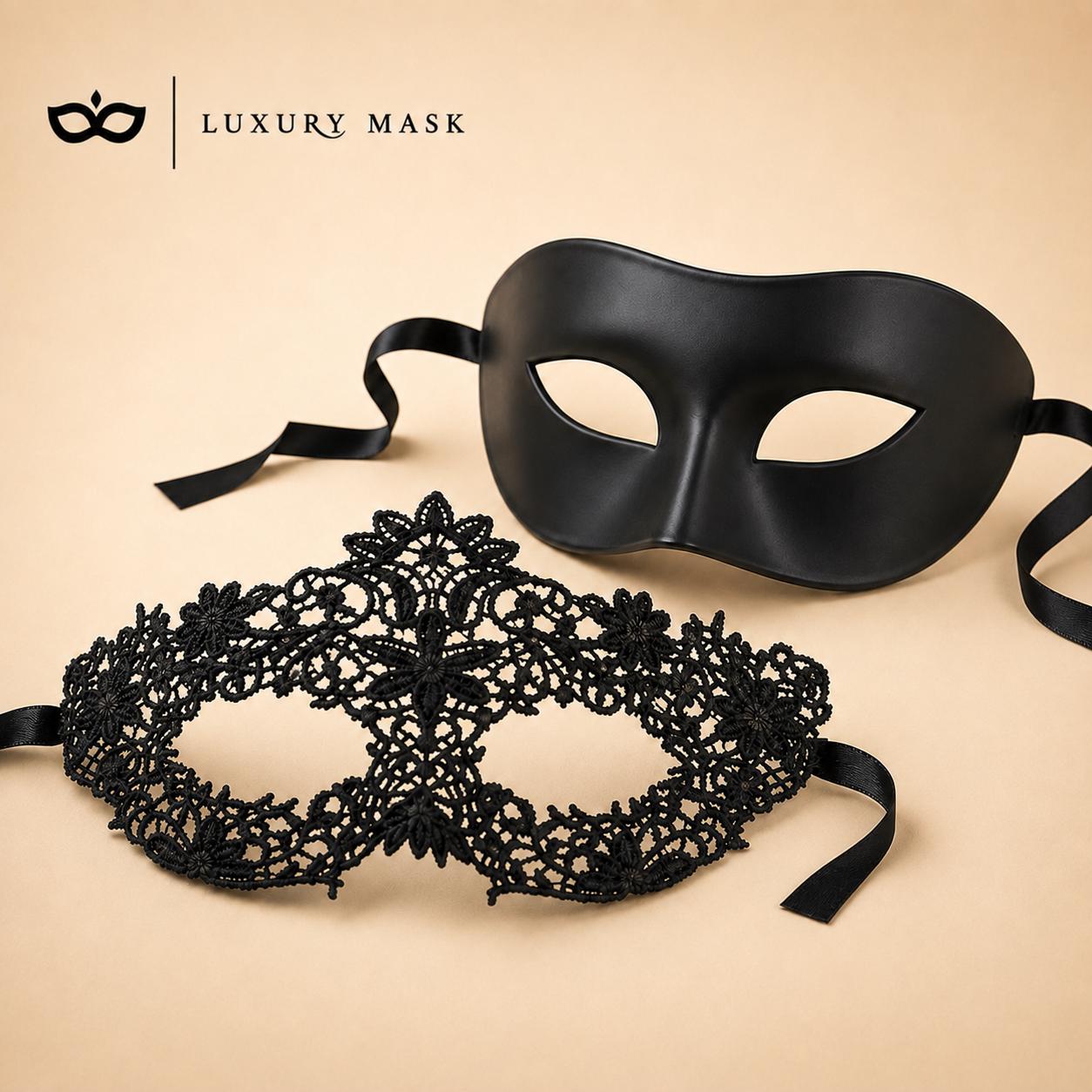 Black lace masquerade mask couples set product view 5