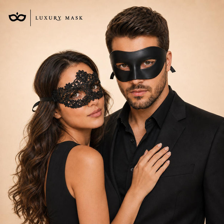 Black lace masquerade mask couples set