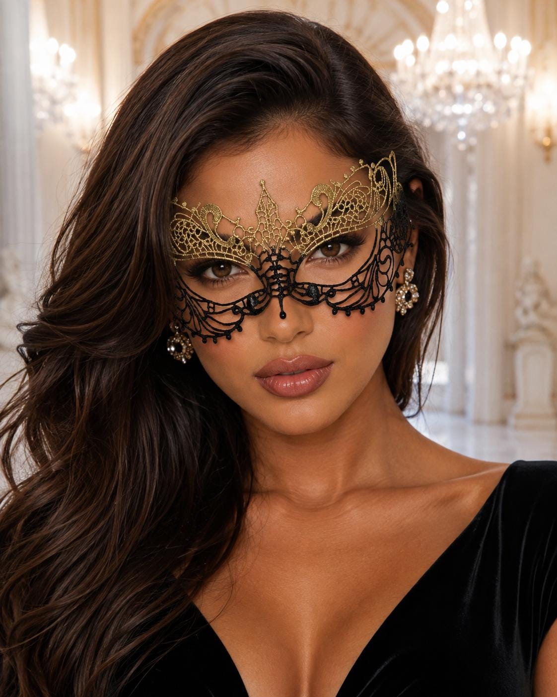 Black Gold lace masquerade mask for women