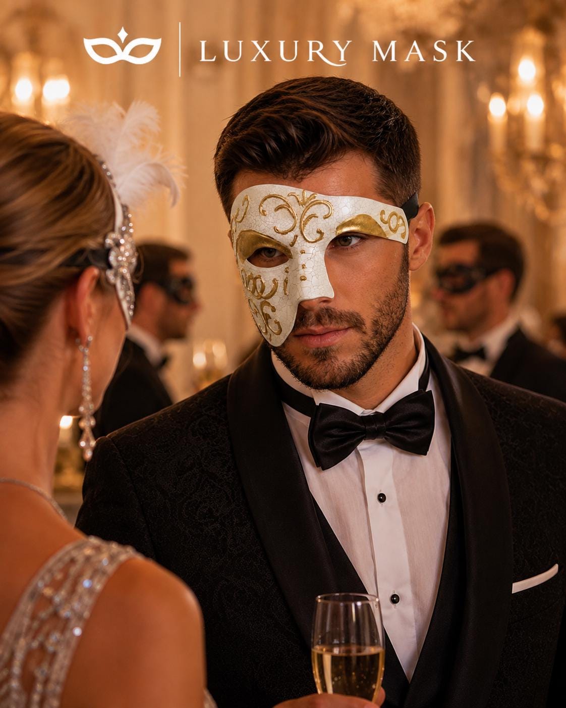 Gold masquerade mask for men product view 3