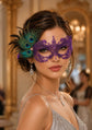 Purple peacock feather masquerade mask for women