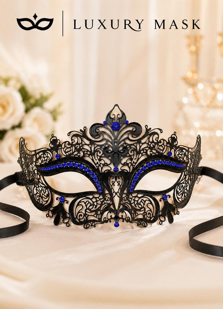 Black Blue metal masquerade mask for women product view 6