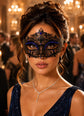Black Blue metal masquerade mask for women