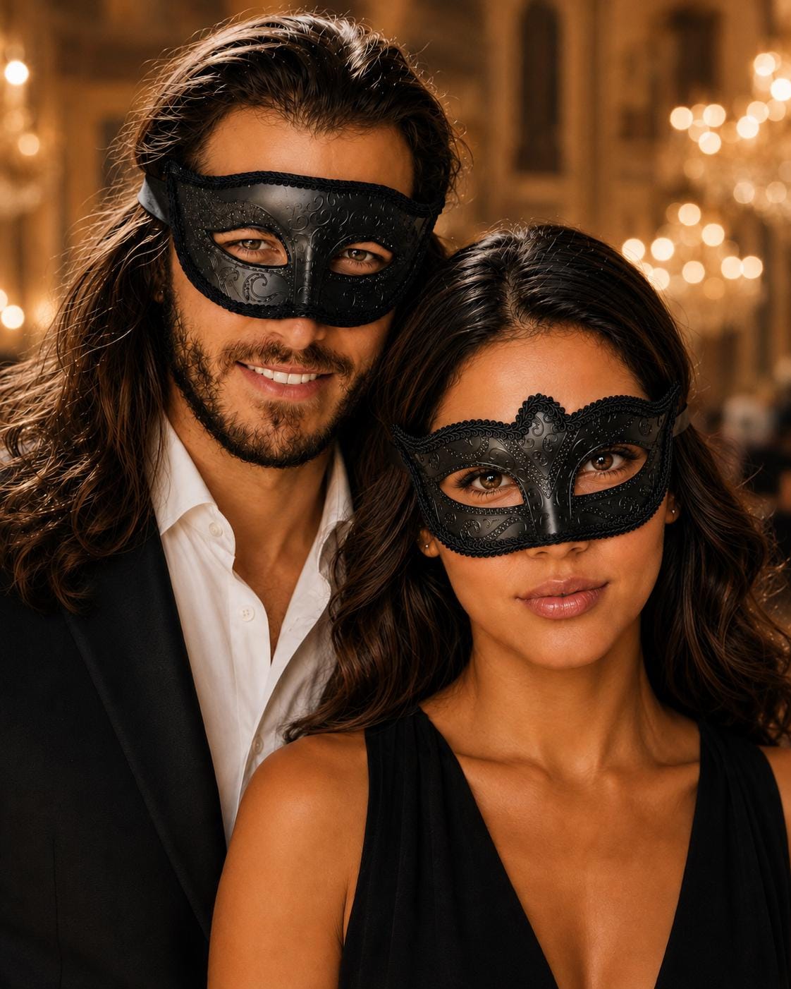 Black masquerade mask couples set