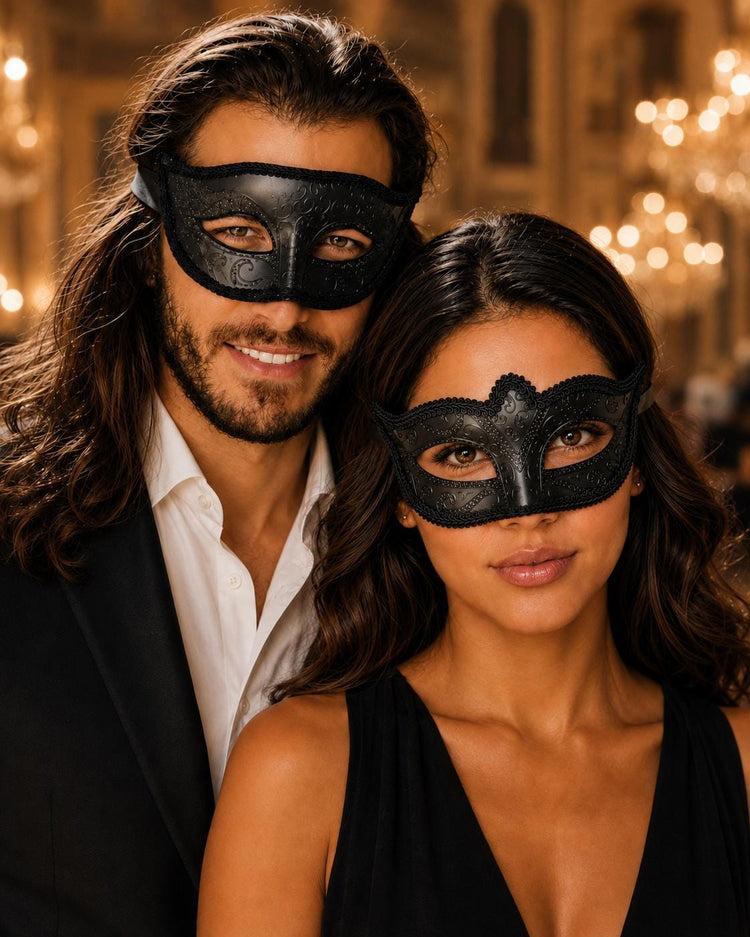 Black masquerade mask couples set