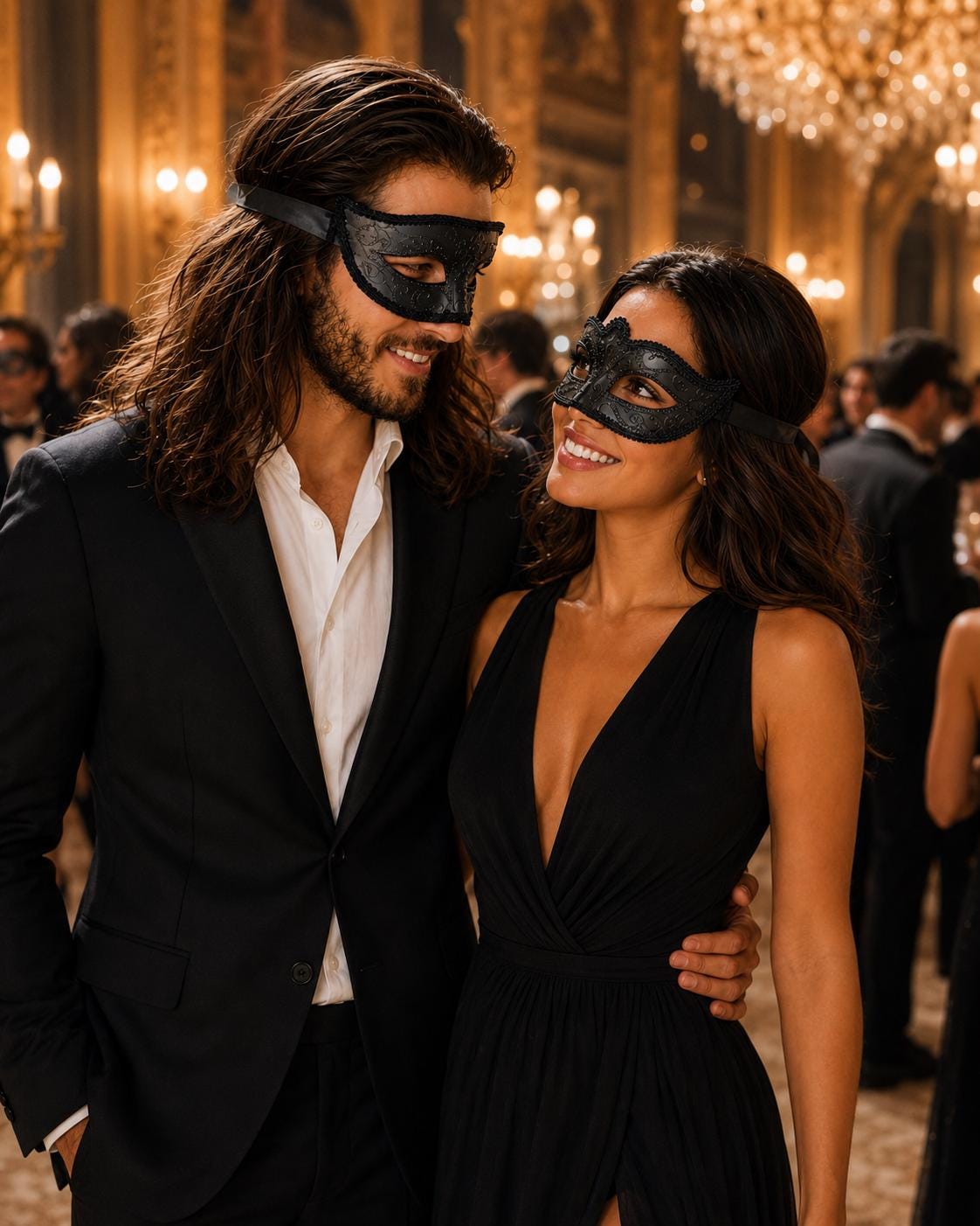 Black masquerade mask couples set product view 3