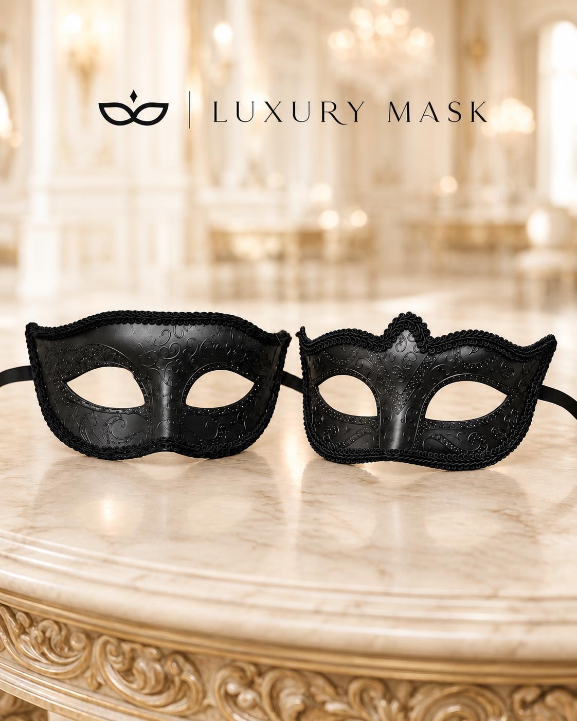 Black masquerade mask couples set product view 5