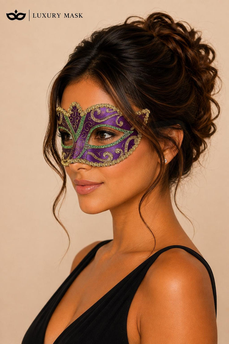 Gold Green masquerade mask for women product view 3