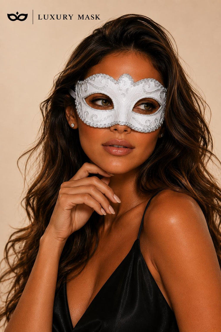 Silver White masquerade mask for women product view 3