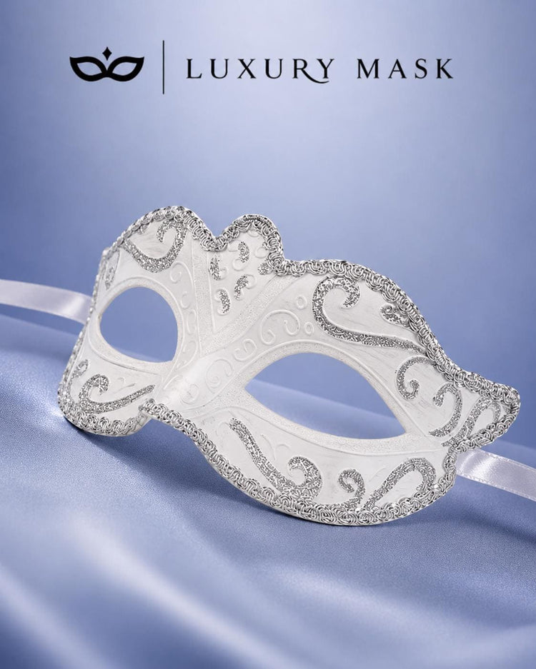 Silver White Venetian masquerade mask for women product view 7