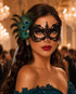 Black peacock feather masquerade mask for women
