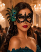 Black peacock feather masquerade mask for women