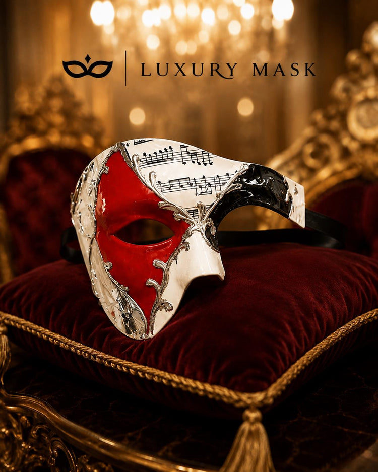 Silver Red masquerade mask for men product view 5