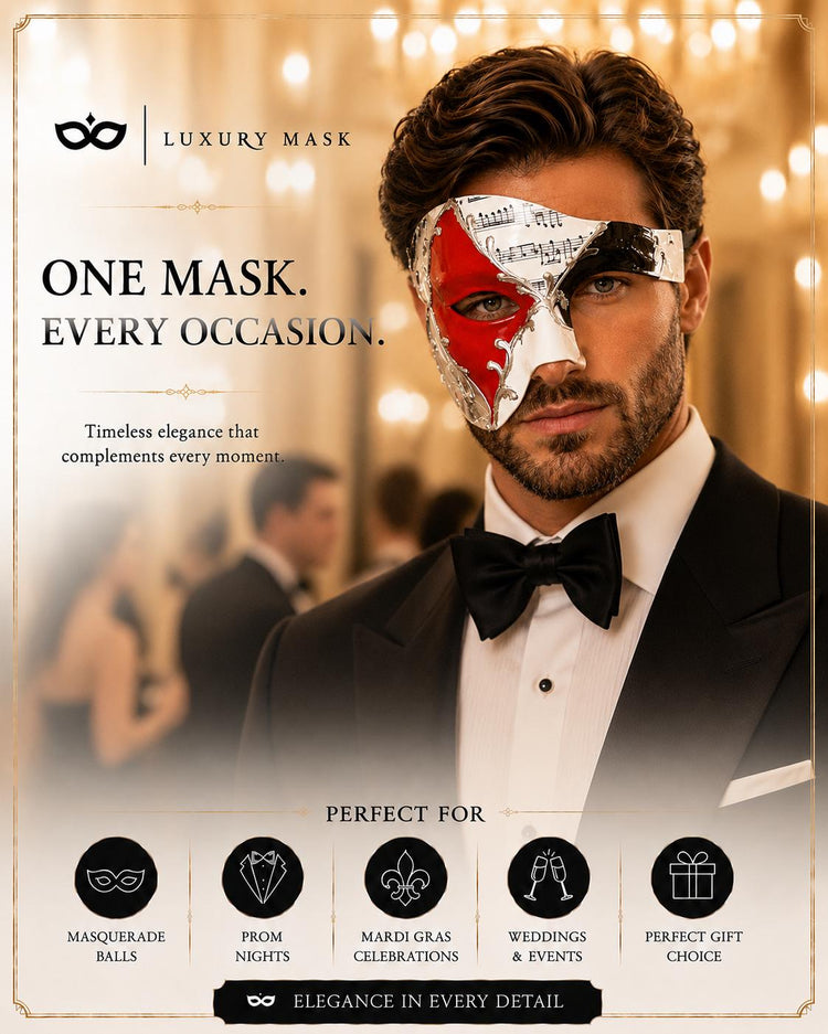 Silver Red masquerade mask for men product view 6