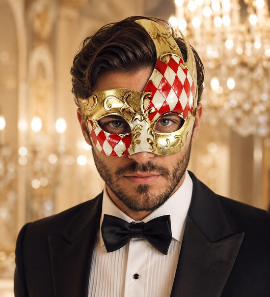 Gold Red masquerade mask for men