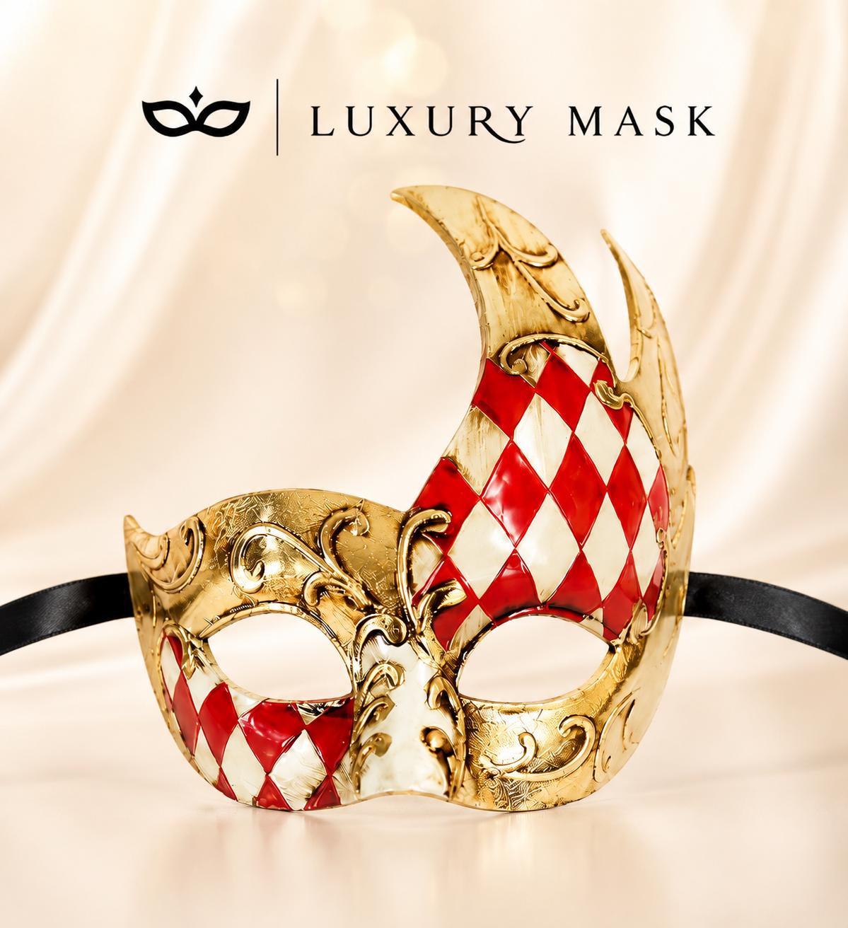 Gold Red masquerade mask for men product view 5