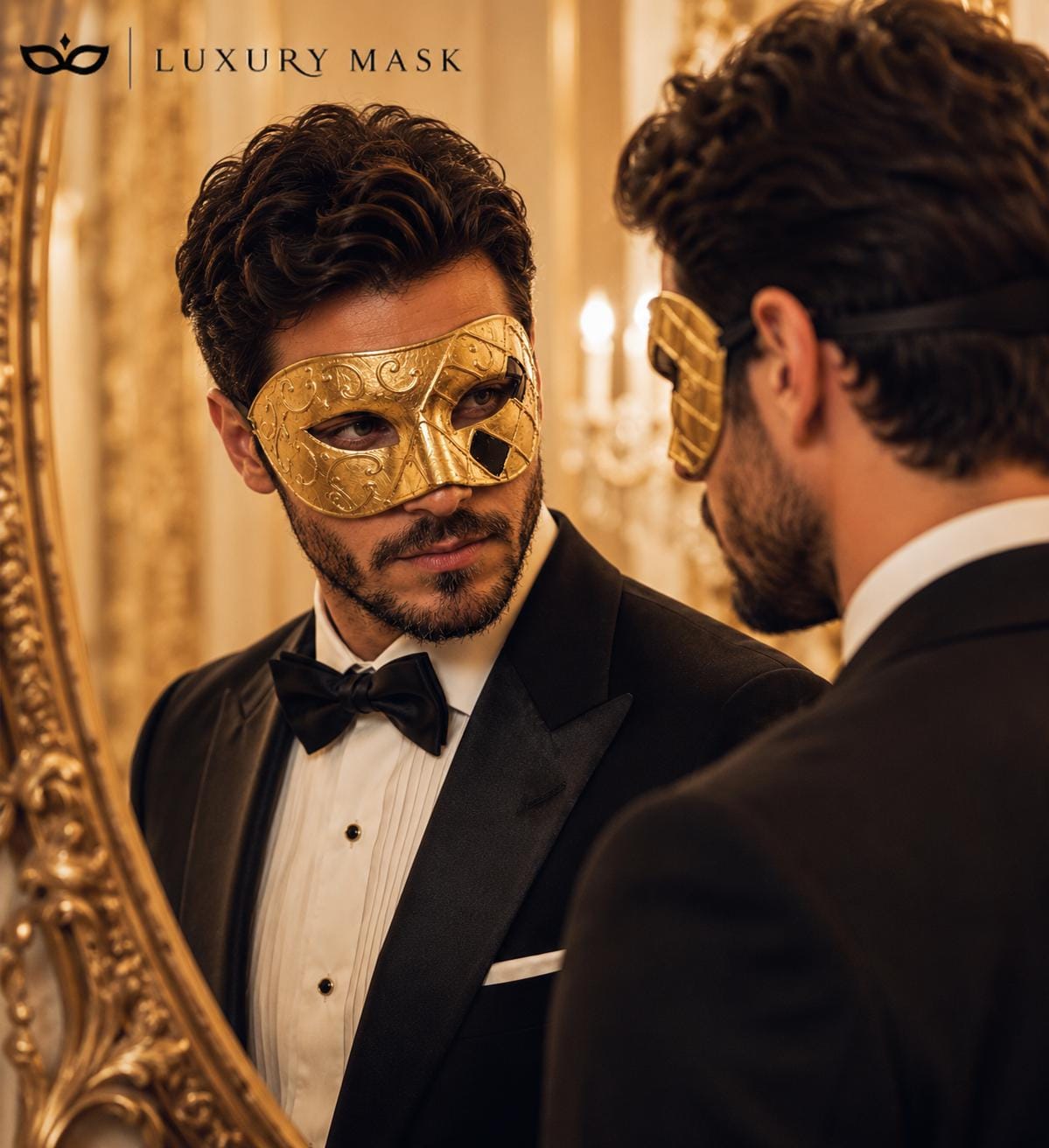 Gold masquerade mask for men product view 4