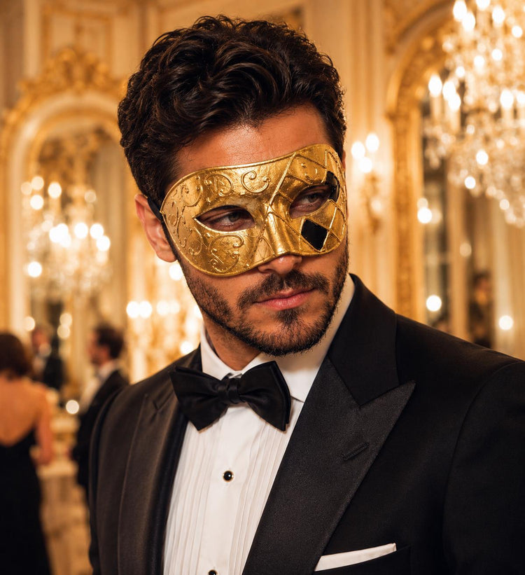 Gold masquerade mask for men product view 2