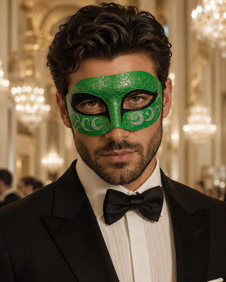 Silver Green masquerade mask for men