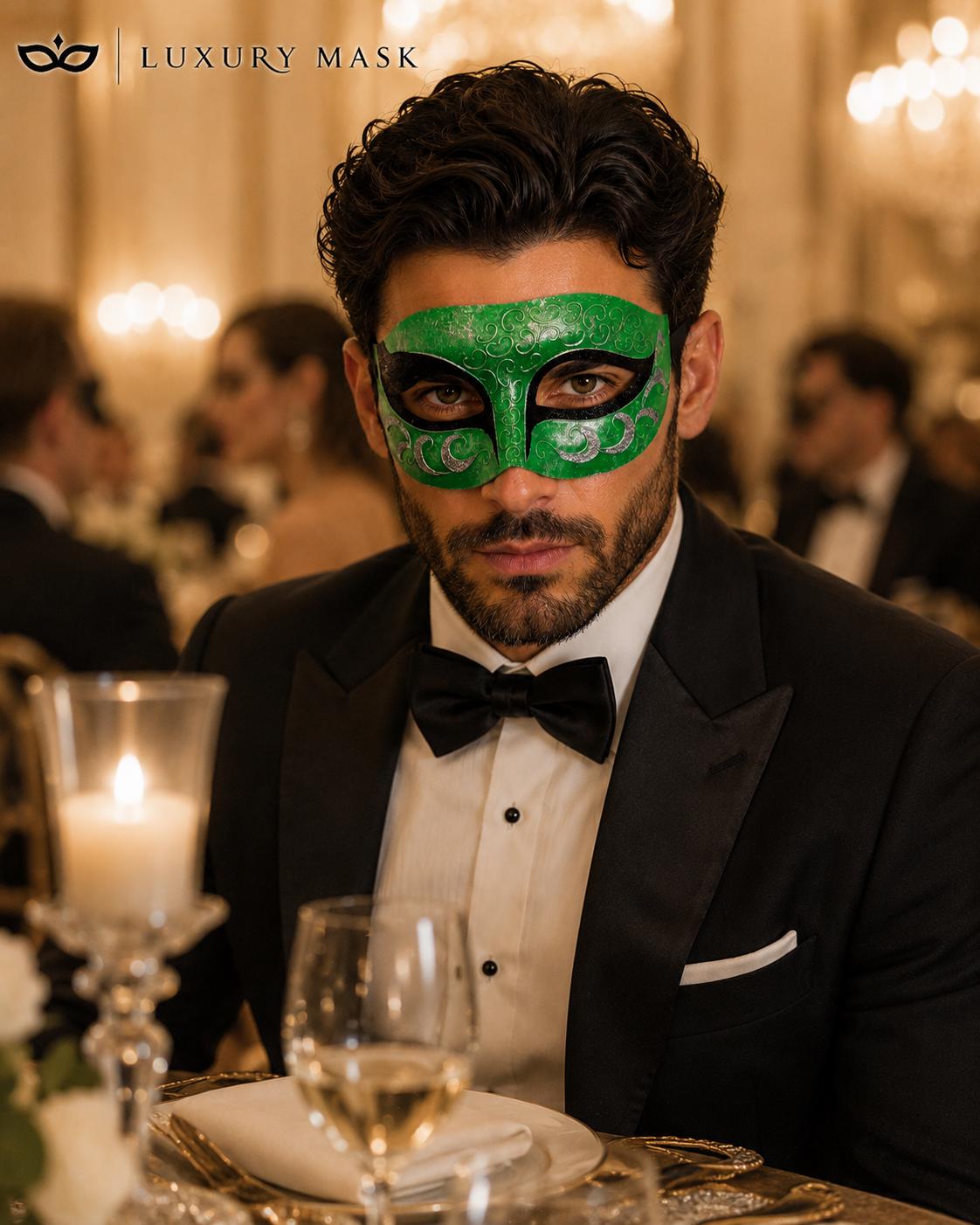 Silver Green masquerade mask for men product view 2