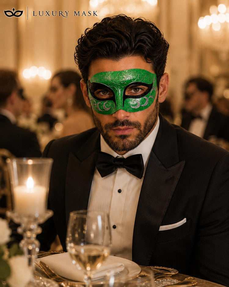 Silver Green masquerade mask for men product view 2