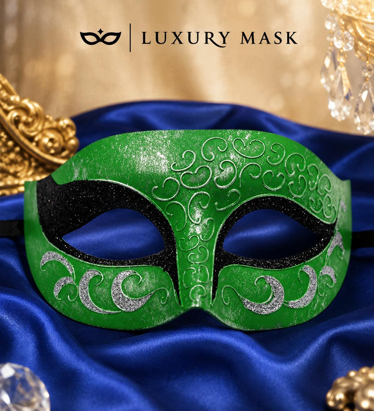 Silver Green masquerade mask for men product view 5