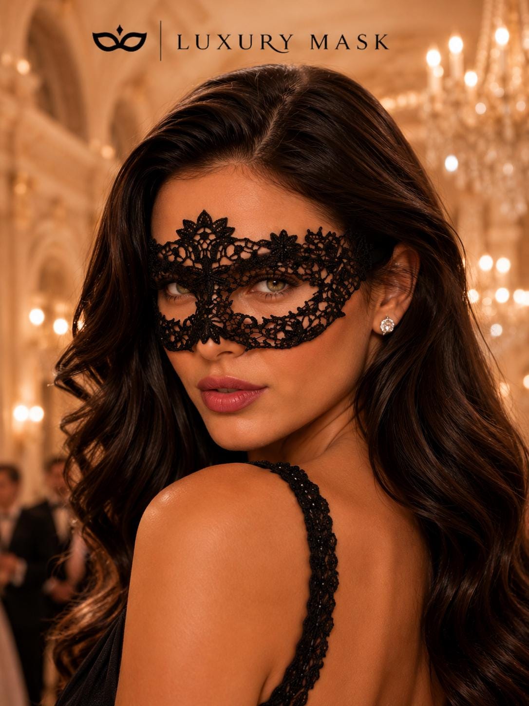 Black lace masquerade mask for women product view 3