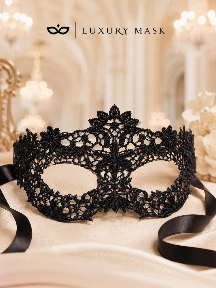 Black lace masquerade mask for women product view 6