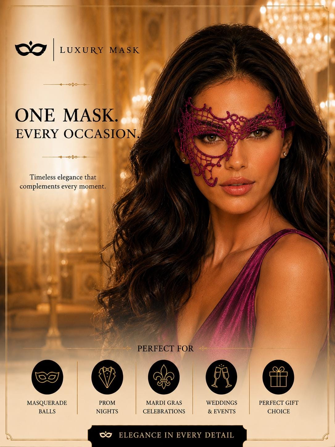 Pink Magenta lace masquerade mask for women product view 6