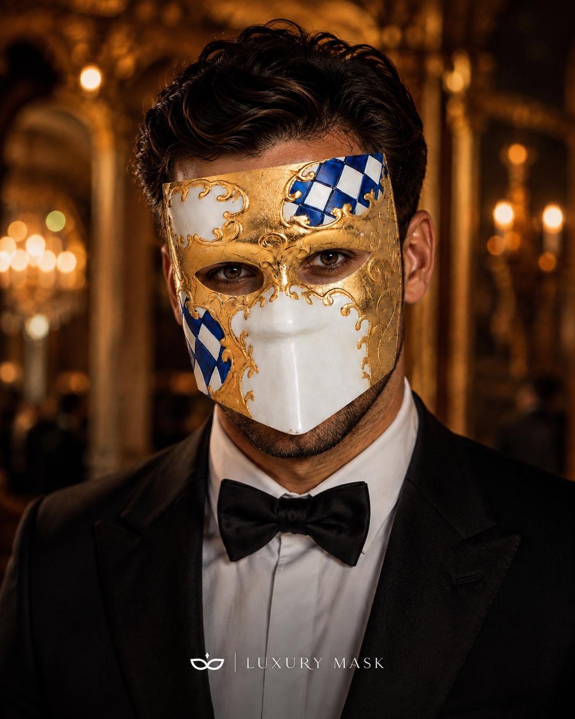 Gold White masquerade mask product view 3