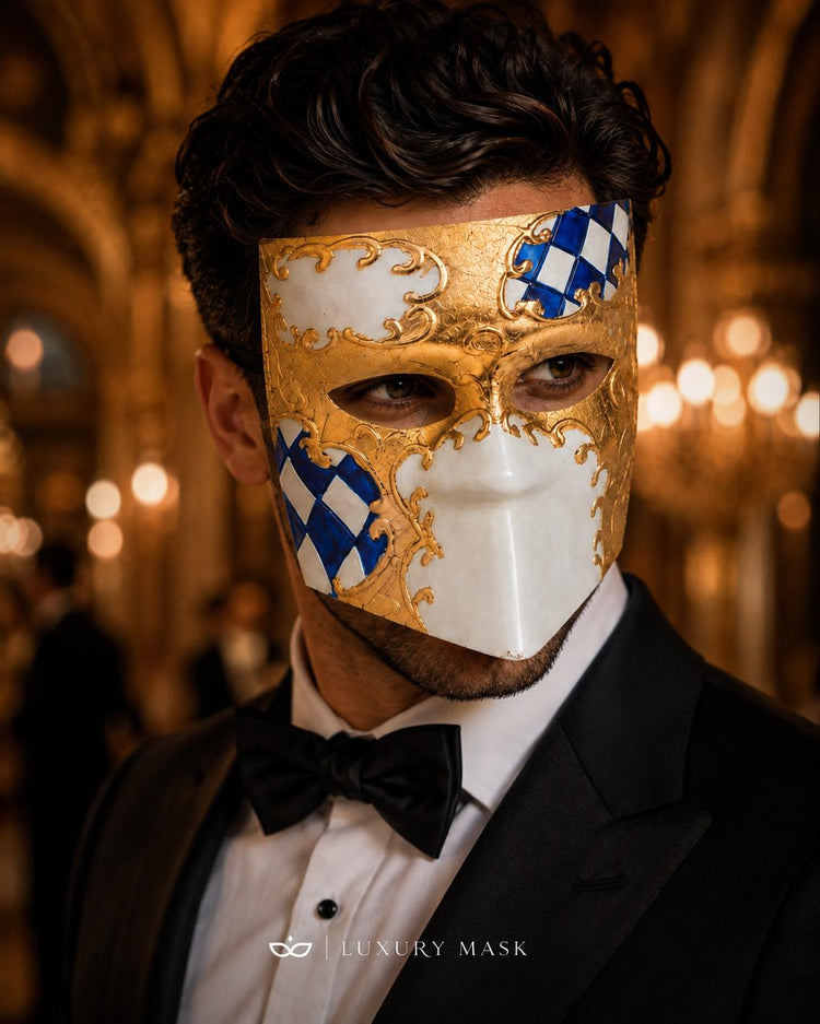 Gold White masquerade mask product view 4