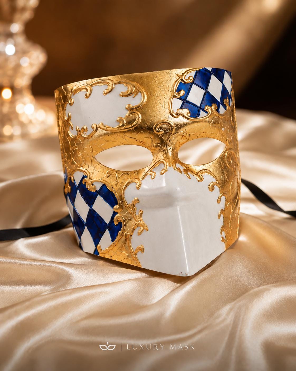 Gold White masquerade mask product view 7