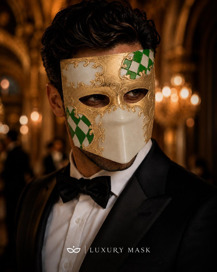 Gold White masquerade mask product view 3