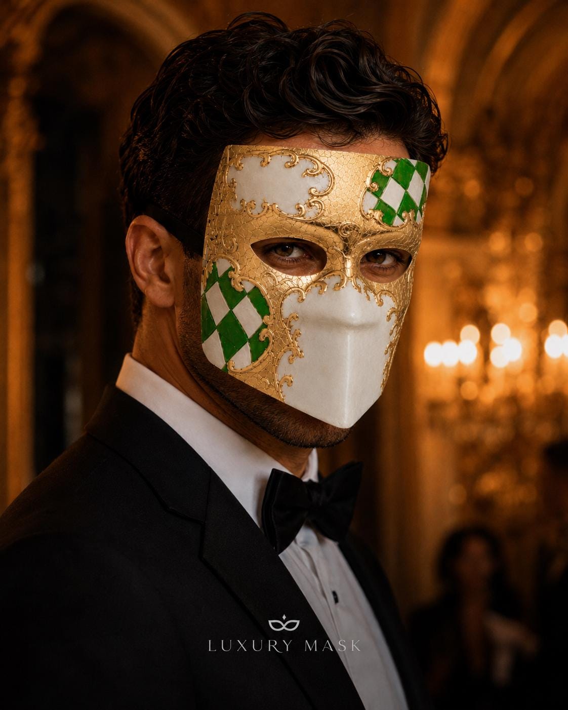 Gold White masquerade mask product view 4