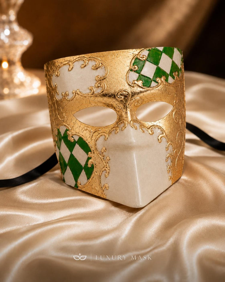 Gold White masquerade mask product view 6