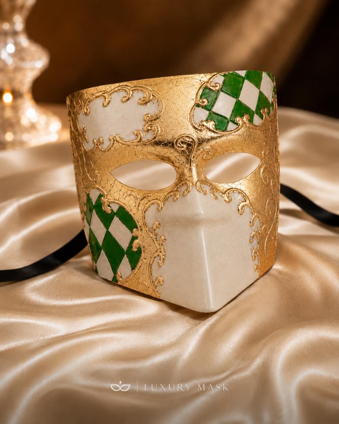 Gold White masquerade mask product view 6