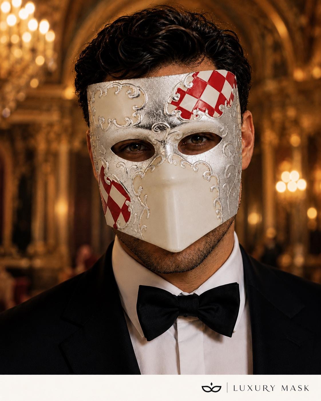 Silver White masquerade mask product view 3