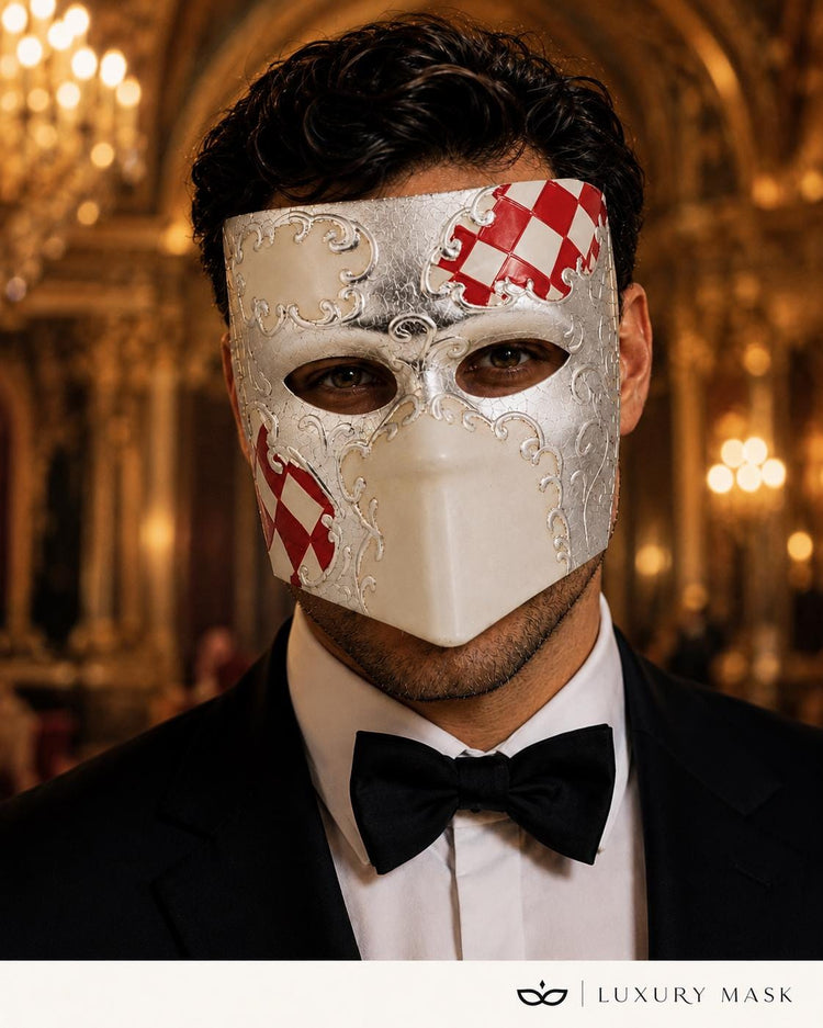 Silver White masquerade mask product view 3