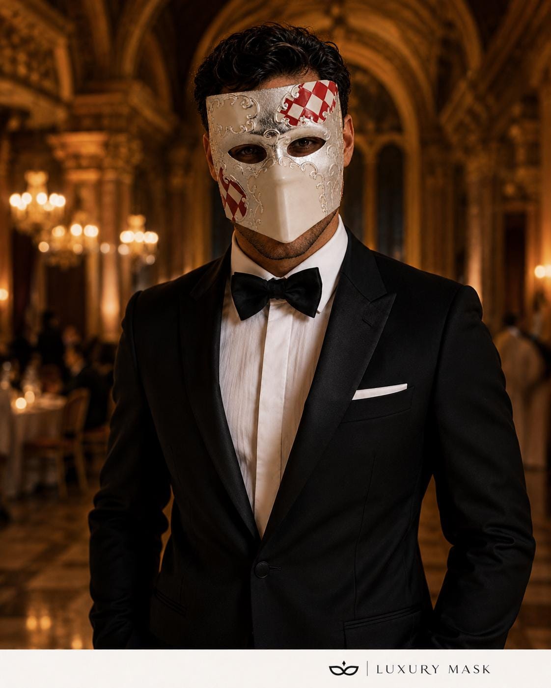 Silver White masquerade mask product view 4