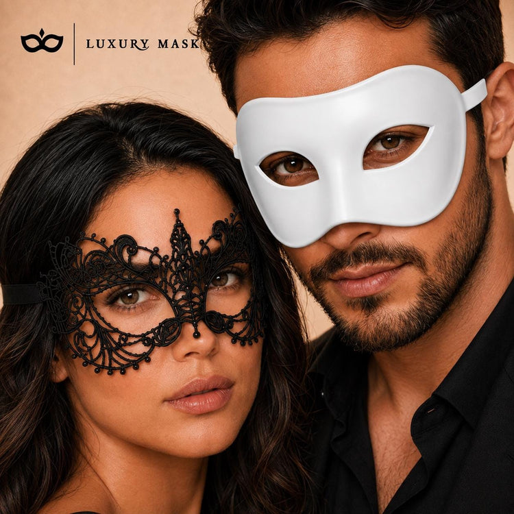 Black White lace masquerade mask couples set product view 3