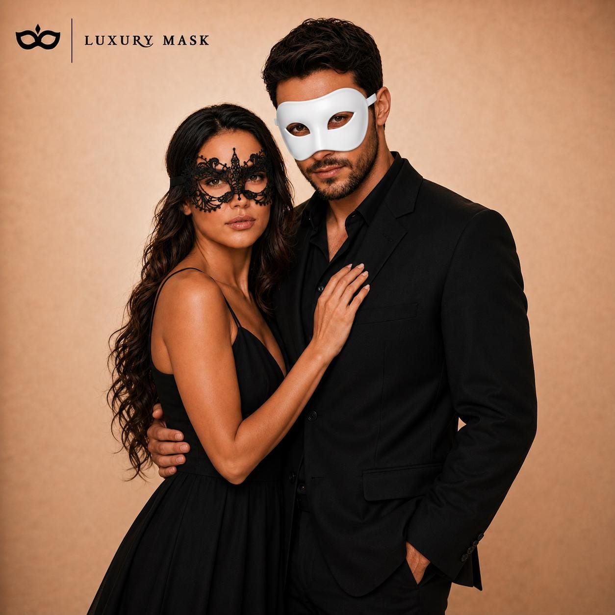 Black White lace masquerade mask couples set product view 2