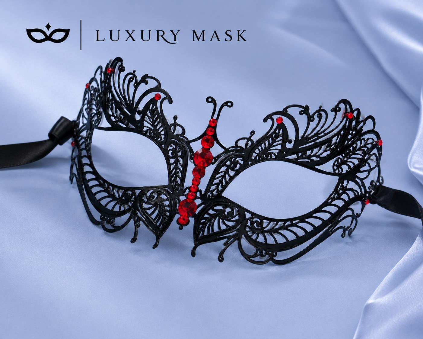 Black Red metal masquerade mask for women product view 6