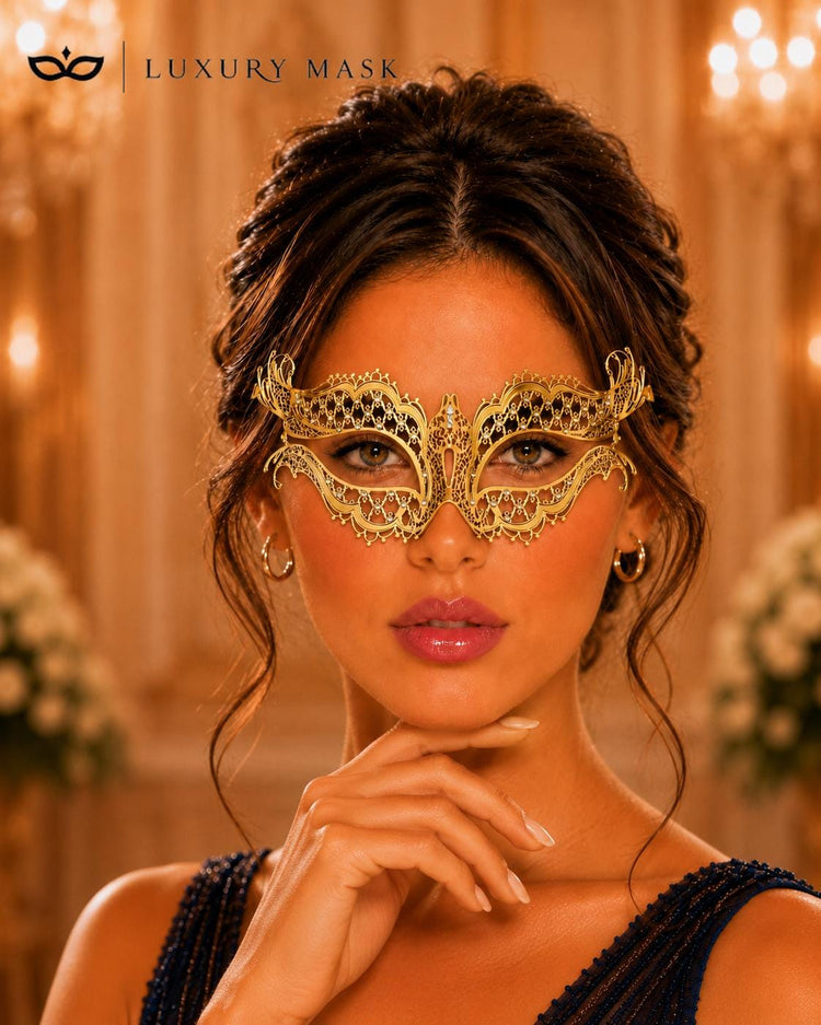 Gold metal masquerade mask for women product view 3