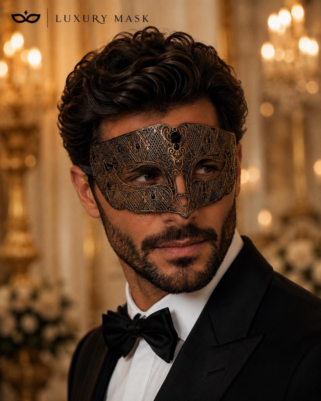 Black metal masquerade mask for men product view 2