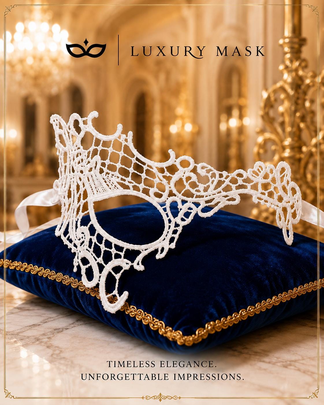 White lace masquerade mask for women product view 6