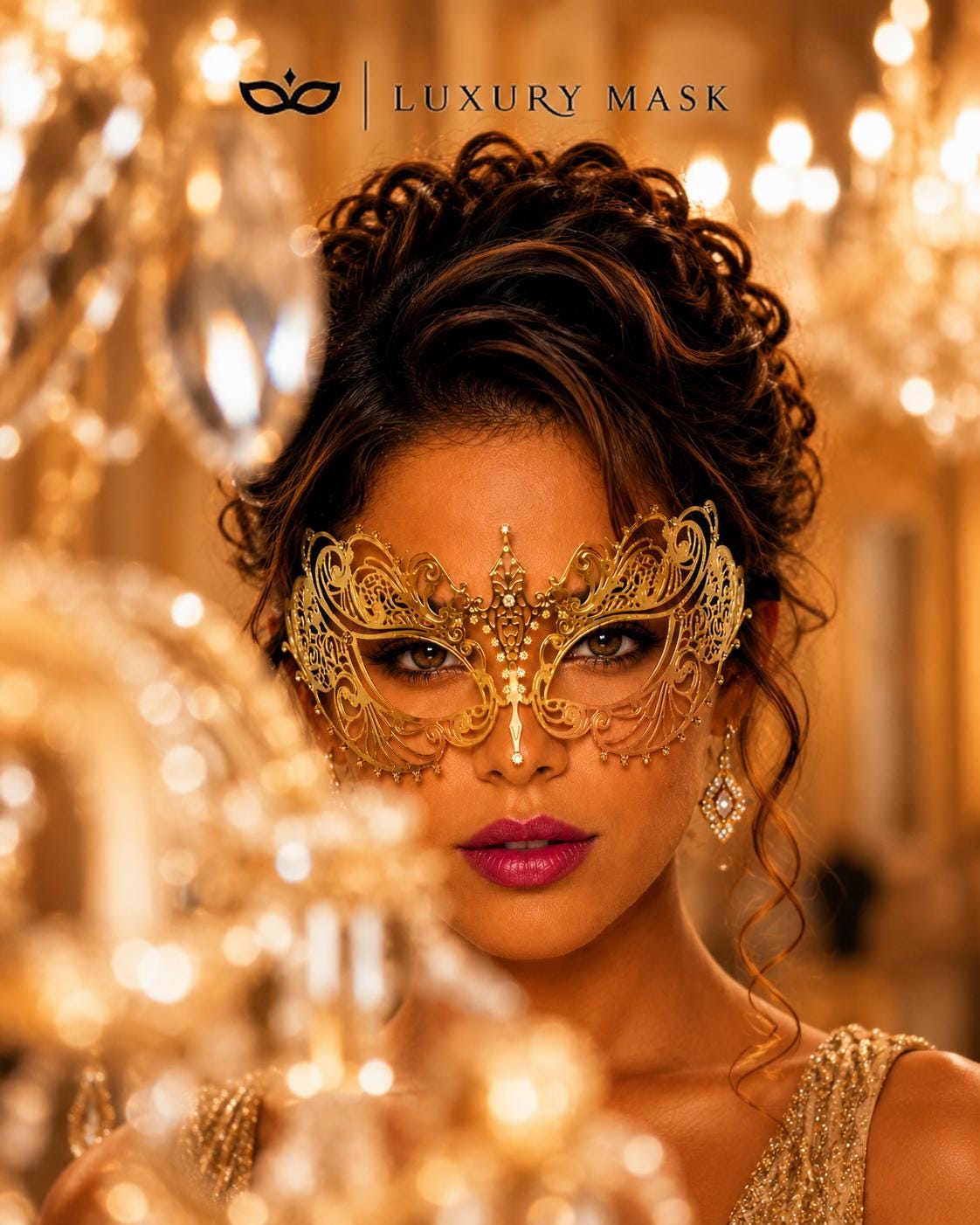 Gold metal masquerade mask product view 4